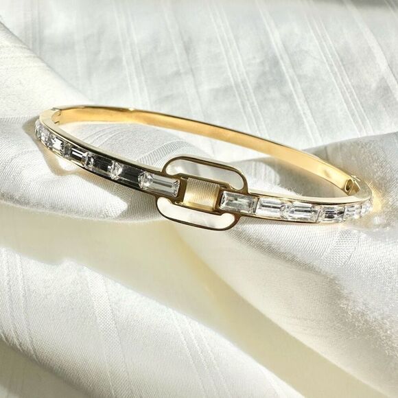 Pearlescent gold color stainless steel buckle bangle bracelet - Picture 2 of 2